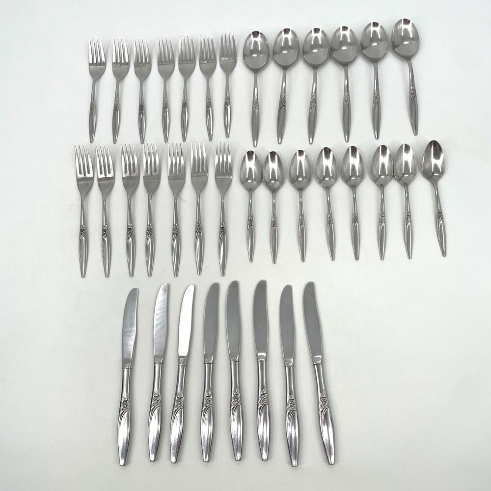 1881 Rogers Stainless Highland Rose Oneida 35 Pc Flatware Set Forks Knives Spoon